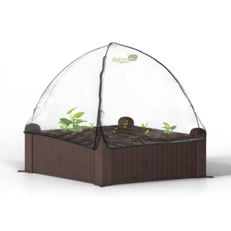 Ogrow 39” Square Raised Garden Bed Wicker Design W/Prem. Canopy Cover